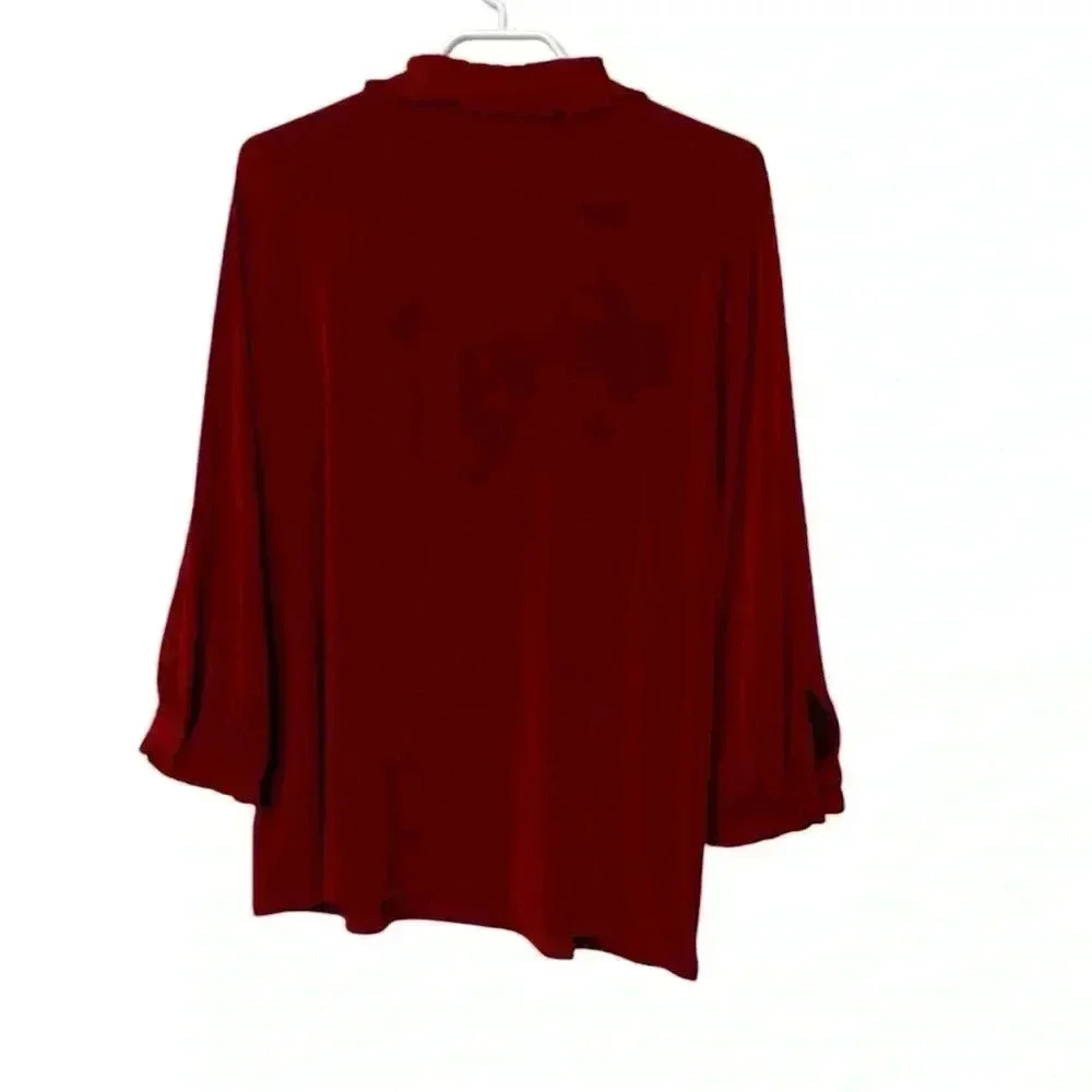 Karl Lagerfeld Maroon, Long Sleeve Blouse  w Ruffled Sleeves, Loose Fitting - Picture 3 of 11